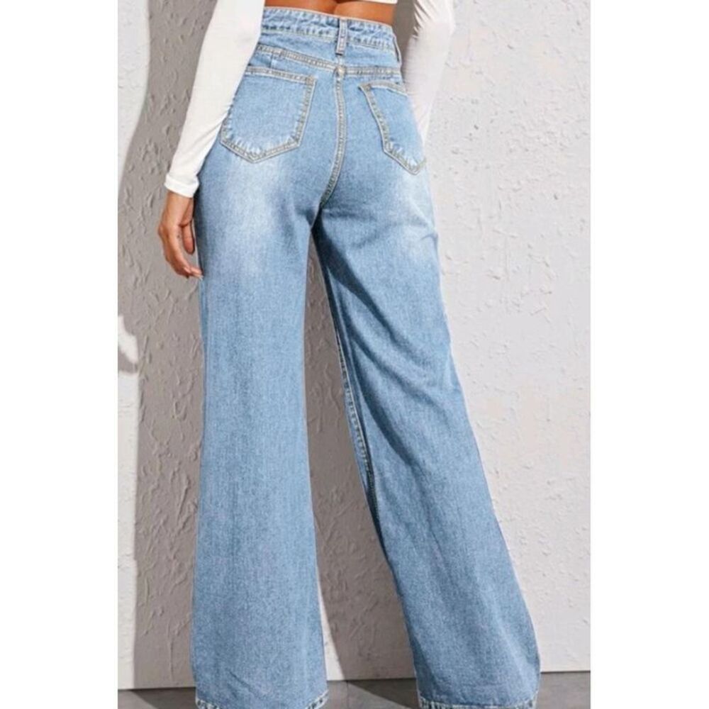 Everyday the Label High Waist Wide Leg Jeans Women Dusty Blue - Picture 2 of 3